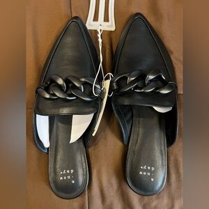 a new day Black Mules with Chain Detail